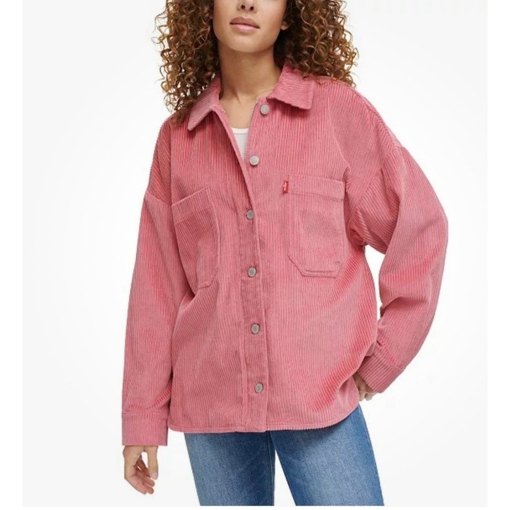 LEVI'S Size 2X Large Corduroy Shirt Jacket POCKETS Relaxed Fit Pink Mauve